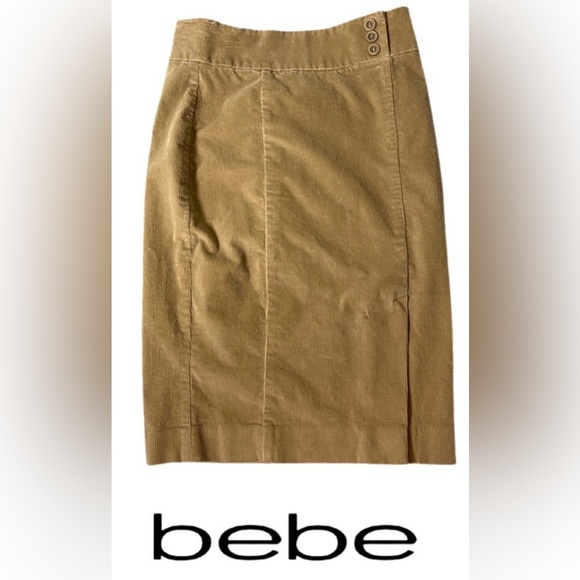 BEBE Corduroy Tan Peplum Ruffle Blazer Skirt Suit - Picture 6 of 8